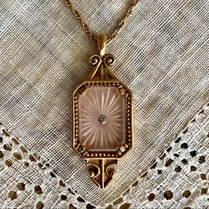 Pink Camphor Glass Edwardian Reproduction Necklace